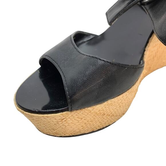 J Crew Womens Open Toe Black Wedge Platform Sandals Shoes Heels Slingback sz 6 - Picture 7 of 16